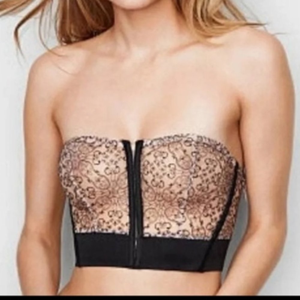VICTORIA’S SECRET Very Sexy Unlined Strapless Corset Bustier Sheer Bra Size XS